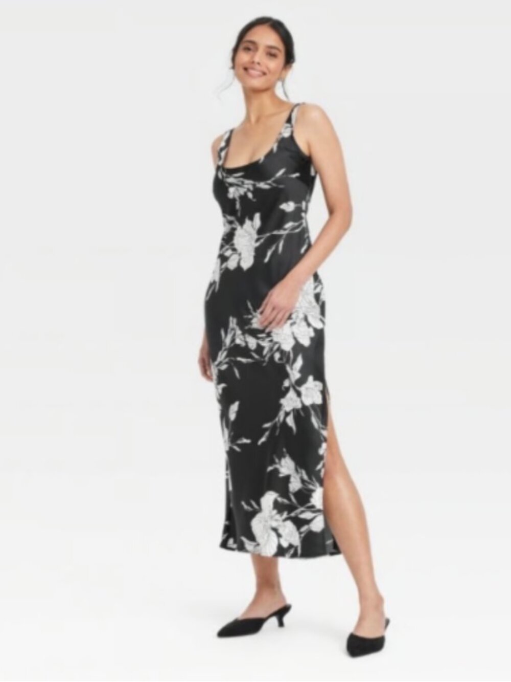 A New Day black and white floral print midi slip dress Size M